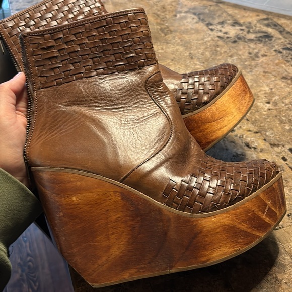 BED|STÜ Cobbler Series Woven Leather and Wood Heel Wedge Boots - Picture 9 of 11